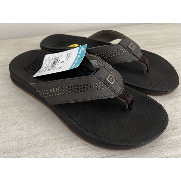 Reef Men's Sz 9 Ortho-Seas Leather Flip Flops - Brown NWT - Picture 2 of 7